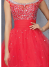 Tulle Beaded Scoop Neckline Key Hole Back Knee Length Prom Dress